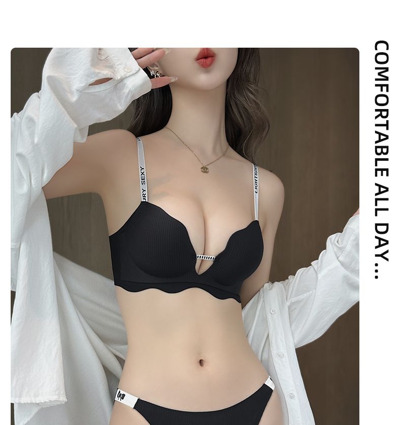 Women's clothing push-up to show large letters, shoulder straps that can leak out, shrink secondary breasts, prevent sagging, summer thin bra_voghion.com