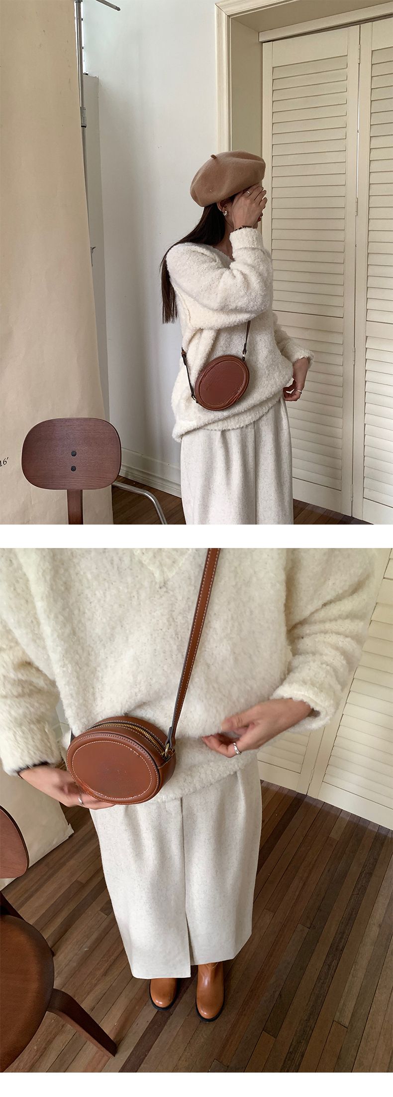 Maglione lavorato a maglia da donna in lana di alpaca con scollo a V e stile morbido e pigro 88113_voghion.com