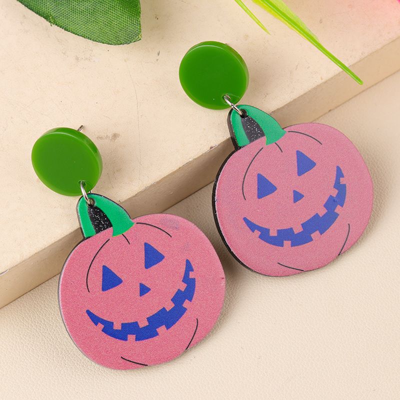 Orecchini a bottone in acrilico con motivo a zucca fantasma, divertenti e creativi, per donne, serie Halloween_voghion.com