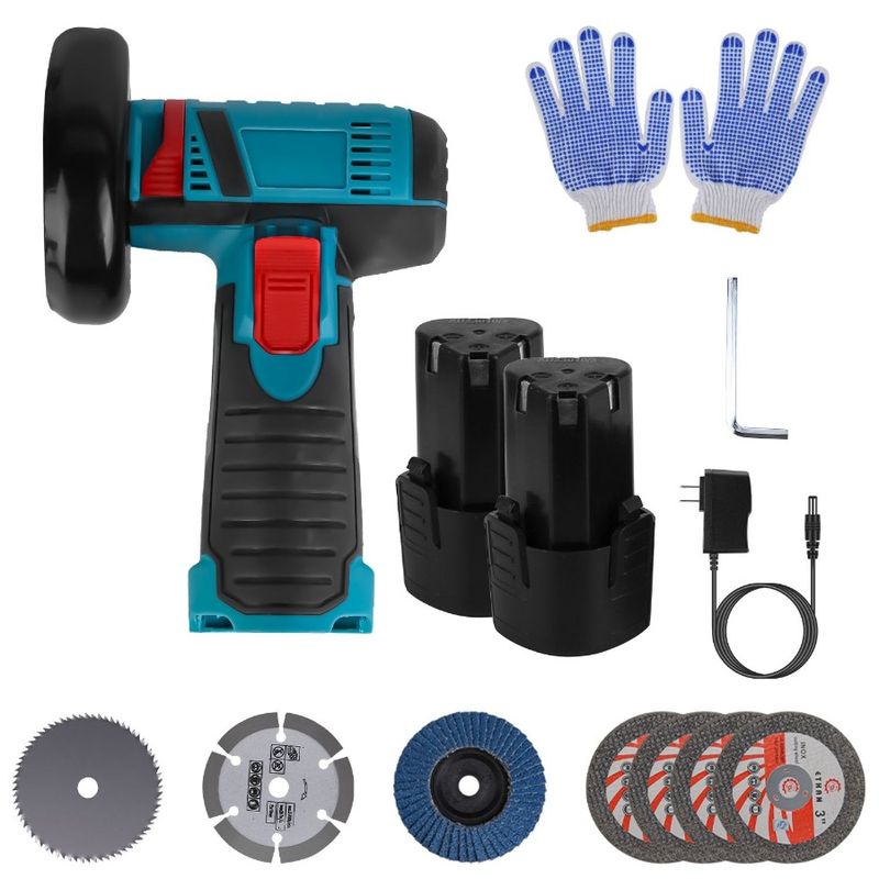 12V Cordless Mini Angle Grinder Hand Polishing Grinding Machine Cordless Cutter Grinding Tool With 7Pcs Disc 2Pcs 1100mAh Batte_voghion.com