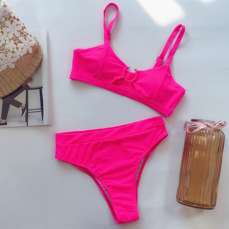 Maillot de bain femme maillot de bain fendu vert imprimé léopard bikini nouveau maillot de bain couleur unie_voghion.com