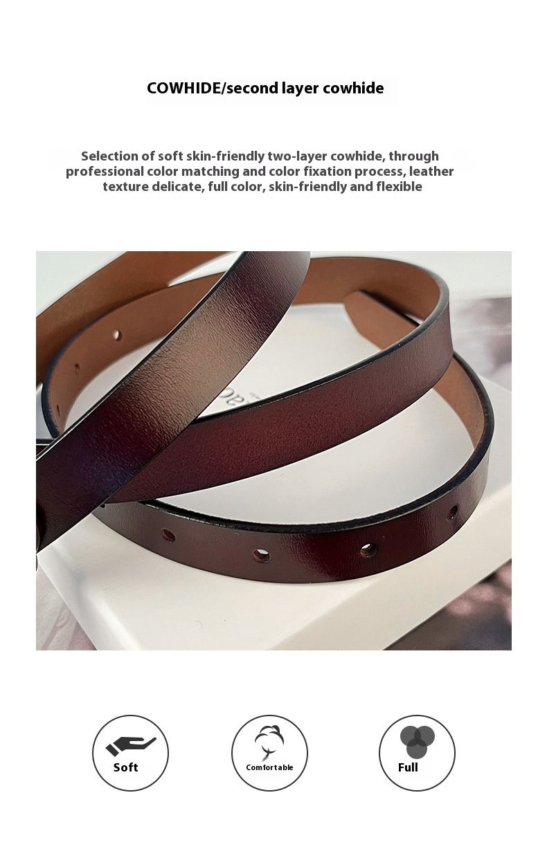 Dujuan Bird Retro Genuine Leather Versatile Cowhide Women's Japanese Square Buckle Belt_voghion.com