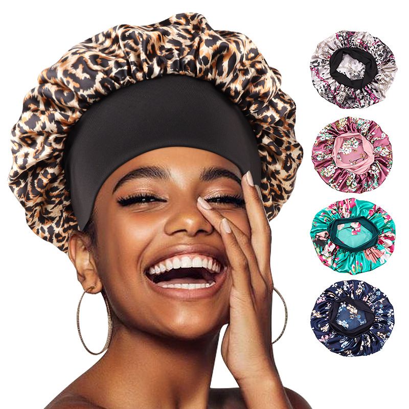Hijab e turbante, nuovo berretto da notte in raso stampato, elastico, a tesa larga, per la cura dei capelli da donna, cappello rotondo, cuffia da strega_voghion.com