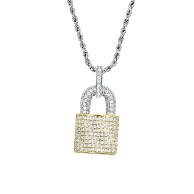 Women's Jewelry Hip Hop Jewelry Personality Full Diamond Lock Pendant Necklace Punk Mix And Match Box Chain Necklace_voghion.com