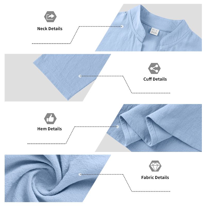 Maglietta a maniche lunghe con scollo a V in lino traspirante per uomo - Vestibilità rilassata, comfort casual, essenziale per l'estate_voghion.com
