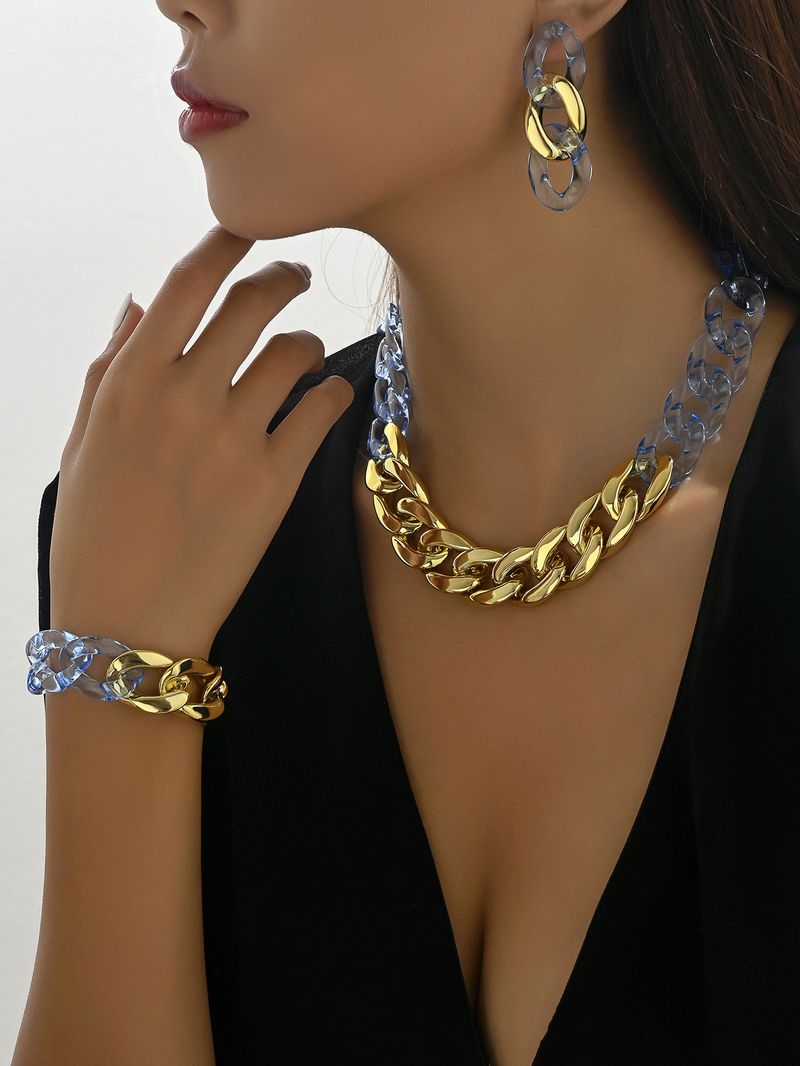 Schlichte, übertriebene, transparente Halskette aus Acryl, Armband, Ohrringe, modisches 3-teiliges Set, modische Hipster-Hip-Hop-Accessoires_voghion.com