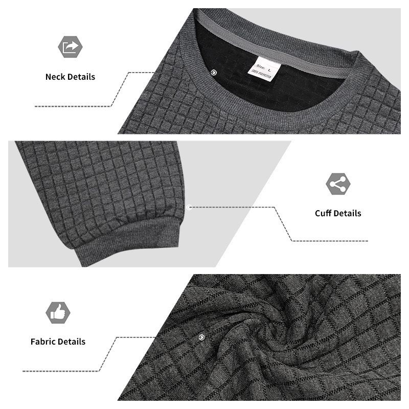 Felpa casual da uomo in poliestere spesso con scollo rotondo, maniche lunghe e motivo jacquard, vestibilità comoda per primavera e autunno._voghion.com