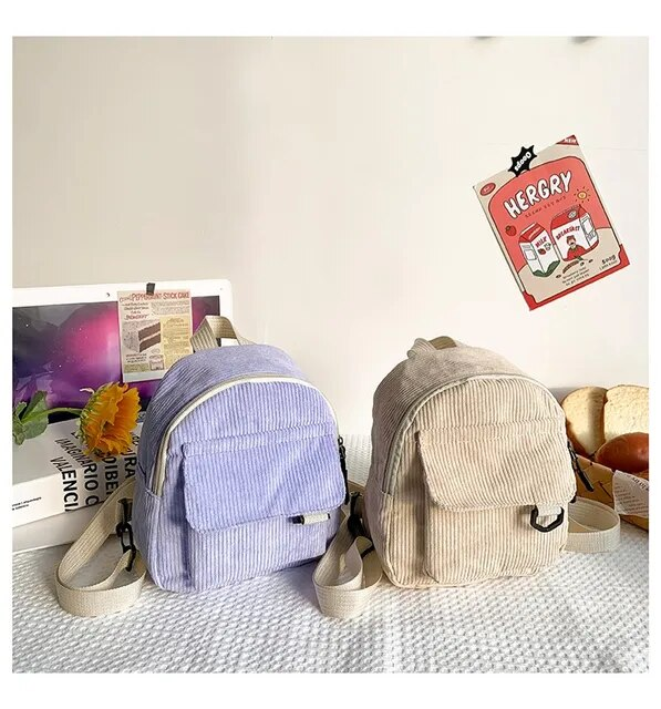 Mini zaino da donna alla moda Zaini piccoli in velluto a coste tinta unita Zaini da viaggio per studenti semplici e casual_voghion.com