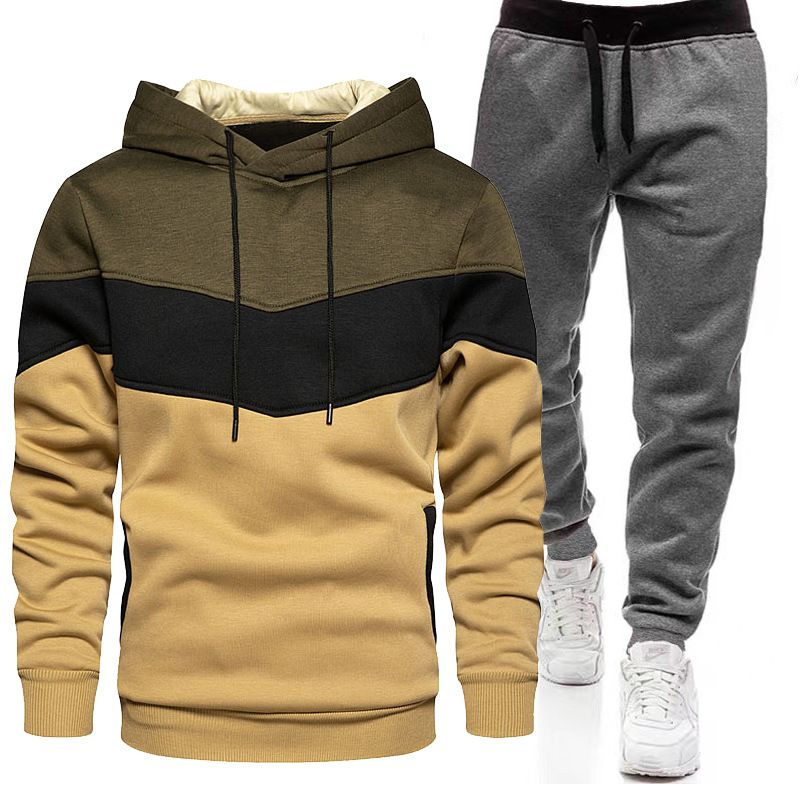 Conjunto deportivo de dos piezas para hombre, otoño/invierno 2024, con capucha, pantalones holgados y a juego, placa lisa_voghion.com