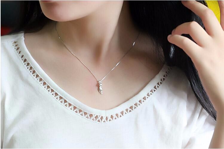 Pronta consegna, popolare Sterg Sier Jewelry coreano moda semplice animale carino gattino catena clavicola ciondolo collane gatto XL003_voghion.com