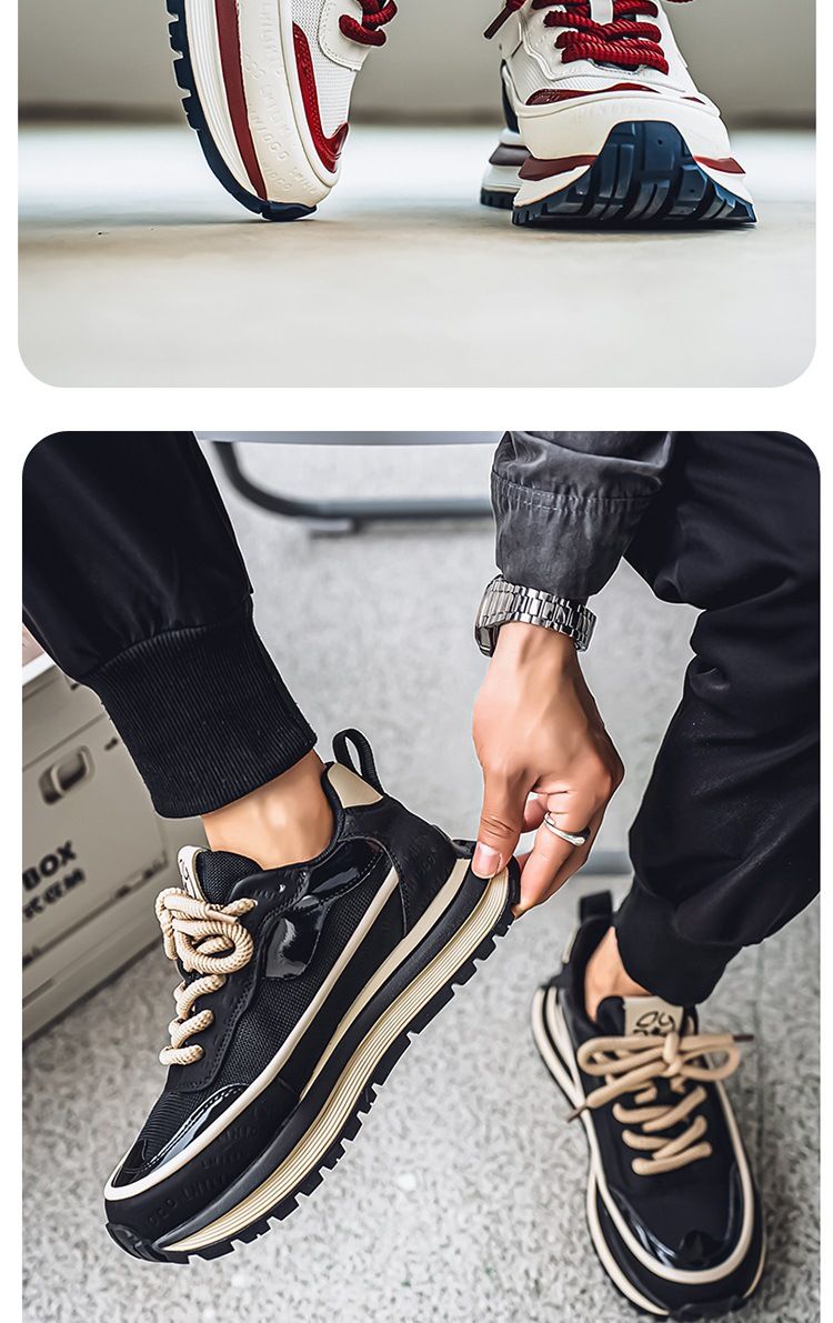 Frühlingsmode Herren Mesh Splicing Sneakers, Erhöhte, Atmungsaktive, Farbblockierende, Low-Top-Laufschuhe_voghion.com