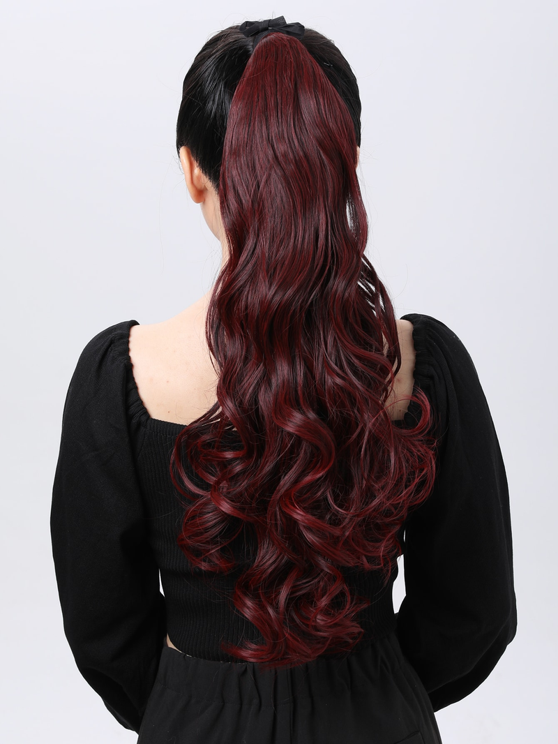 Estensioni dei capelli ricci avvolgenti coda di cavallo marrone scuro Parrucchino lungo 24 pollici per regalo per donne e ragazze_voghion.com