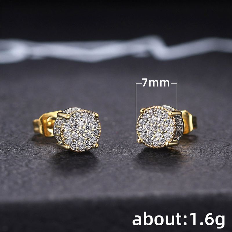 Pendientes Cao Shiman de hip hop con diamantes para hombre, pendientes redondos chapados en circón con microconjunto_voghion.com