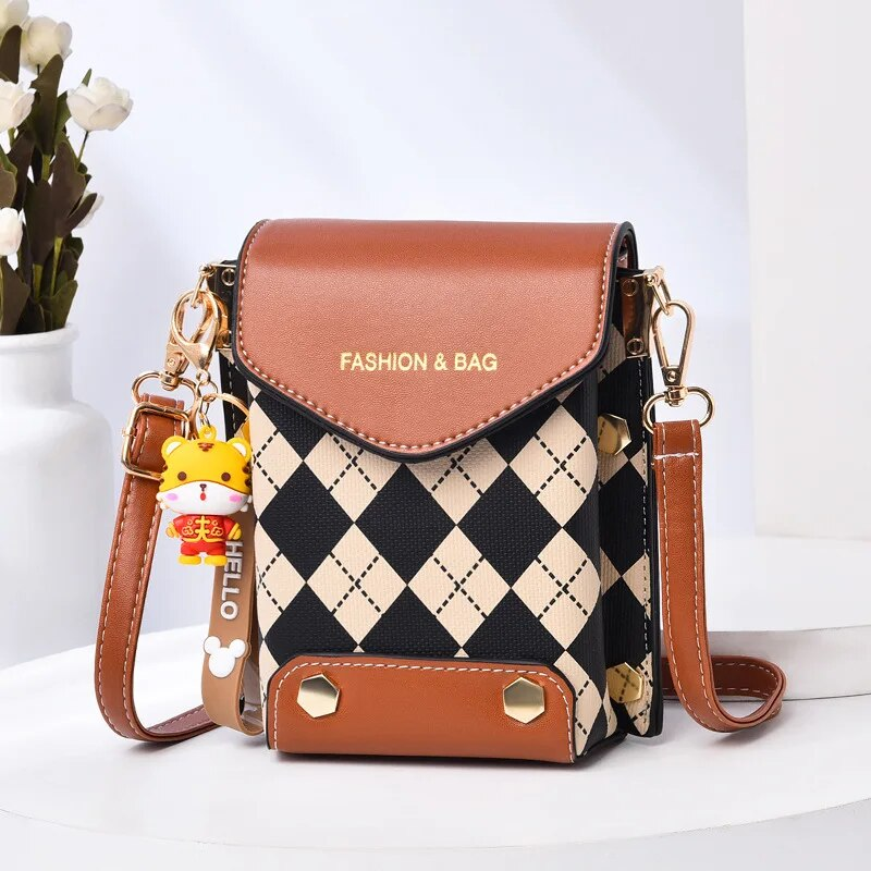 Mini Flap Crossbody Telefon Bokstavstryck axelväska, fyrkantig plånbok med dubbdekor för kvinnor (4,7*6,7*3,7) tum_voghion.com