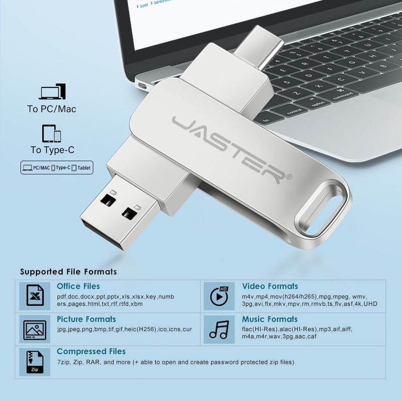Naprave za shranjevanje USB ključek tipa C avtomobilski USB ključek vrtljiv visokohitrostni kovinski USB ključek z dvojno uporabo velike zmogljivosti_voghion.com
