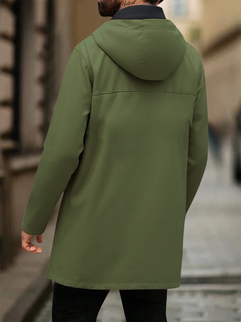Men's Slim-Fit Trench Coat – Lightweight Polyester Jacket With Hood For Business Casual_voghion.com