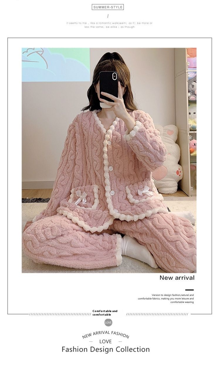 Långhårig pyjamas för kvinnor vintern 2023, söta koftor, ärmar, långbyxor, plusstorlek 230 pund, knubbig MM hem_voghion.com