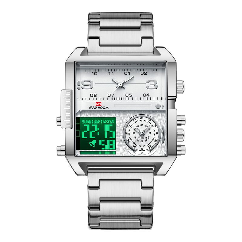 New Dual Display Square Electroic Fashio Busiess Persoality Waterproof Large Dial Multi-Movemet Sports Watch For_voghion.com