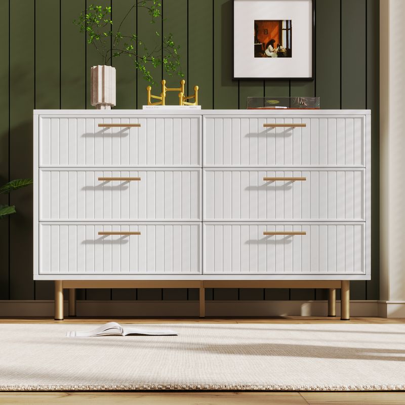 Commode 6 tiroirs, meuble haut blanc pour chambre et salon, 75 x 120 x 40 cm_voghion.com