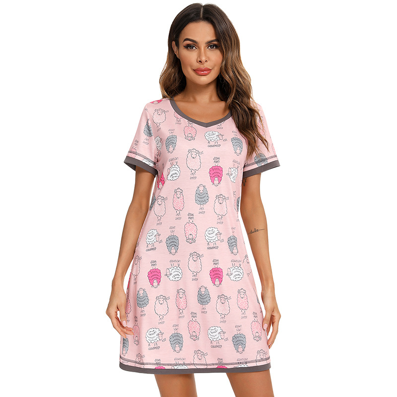 Abbigliamento da donna Nuovo comodo girocollo in cotone a maniche corte in cotone a colori larghi a contrasto Abbigliamento per la casa all'ingrosso_voghion.com