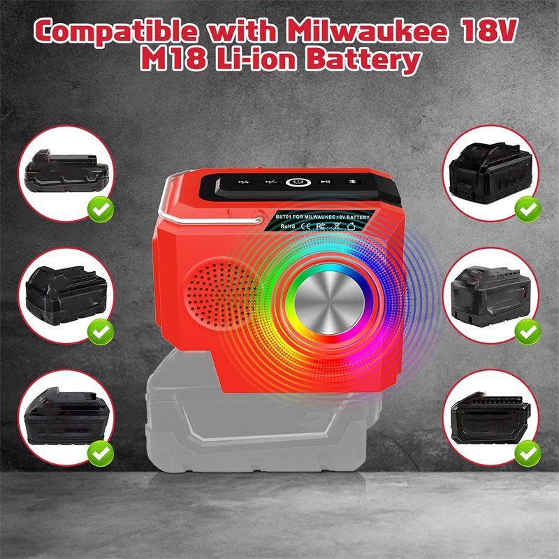 Bluetooth Speaker For Makita//Milwaukee/Bosch 18-20V Li-ion Battery With USB Type-C output Port Player Loudspeaker_voghion.com
