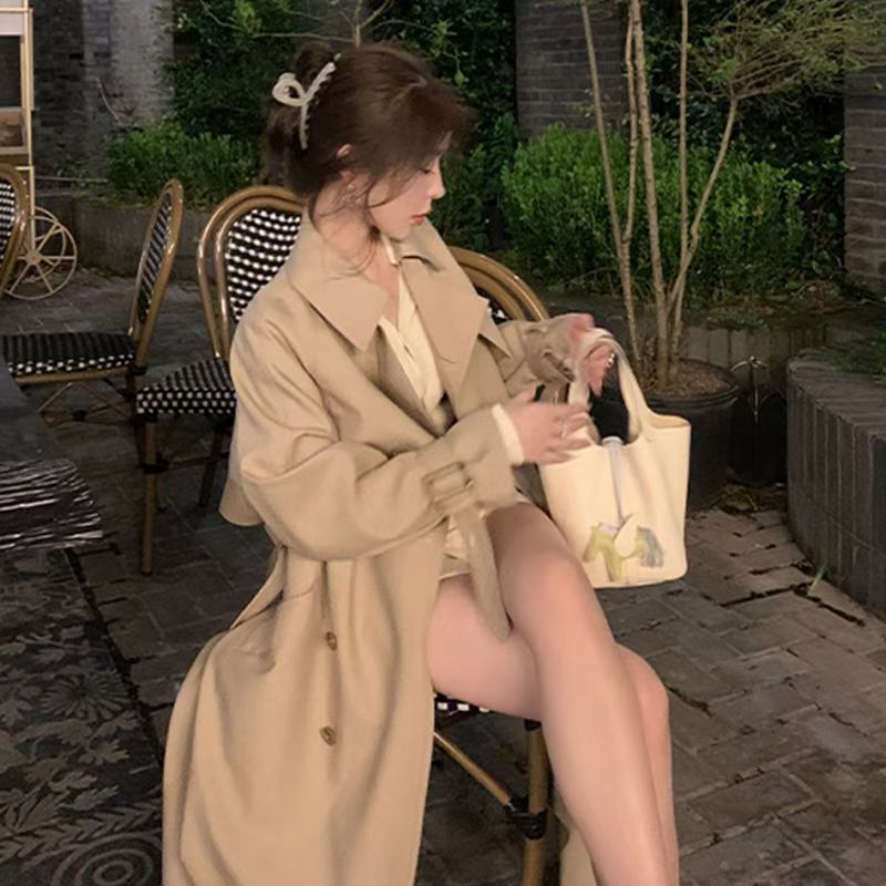 Koreaanse stijl mid-length trenchcoat lente herfst nieuwe kleine hoge Britse casual overjas voor vrouwen_voghion.com