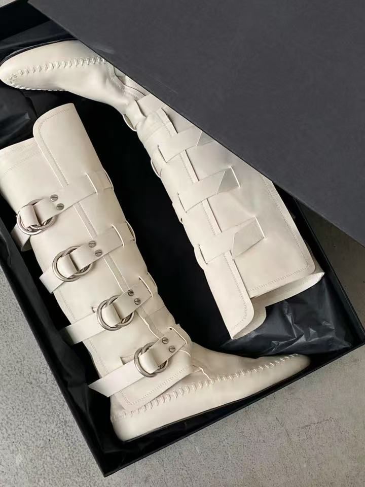 Damen Boxstiefel Rindsleder Neue Gürtelschnalle Weiß Boxen Für Frauen Echtes Leder Abnehmen Hohe Rohr Reiten Western Lange Stiefel_voghion.com