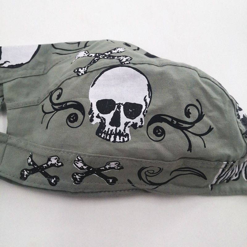 Grey Skull Head Pirate Headband Spring/Summer/Autumn Cloth Hat, Adult Style Riding Strap Tail_voghion.com