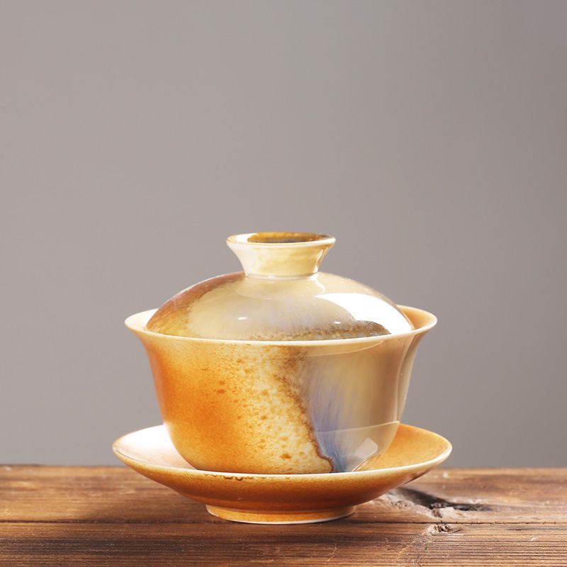Ceramic Kung Fu Set Change Three Talents Bowl Single Wood-fired Household Gaiwan Wood Kiln Tea Cup Light Luxury Style_voghion.com