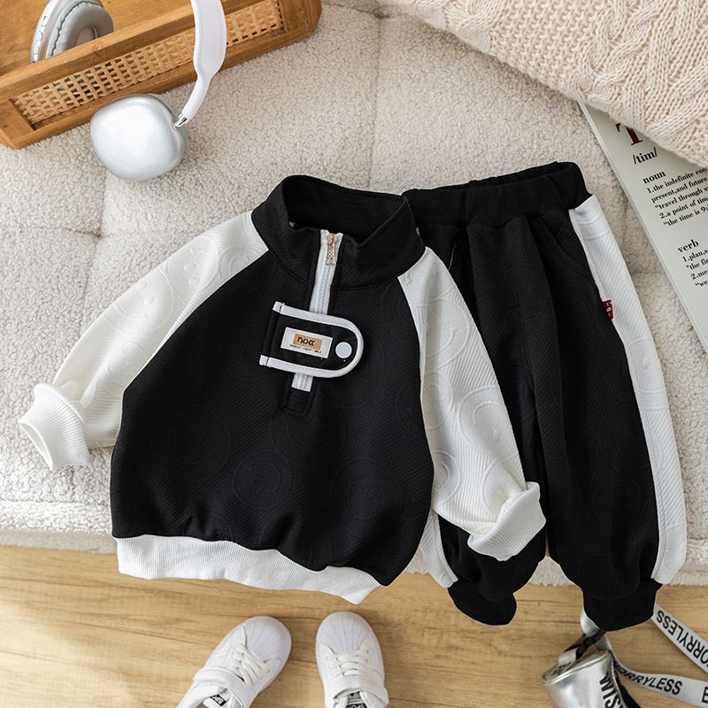 Completo da bambino in stile coreano, 2 pezzi, a maniche lunghe, casual, per primavera e autunno (bianco/nero/grigio, altezza 80-130 cm)_voghion.com