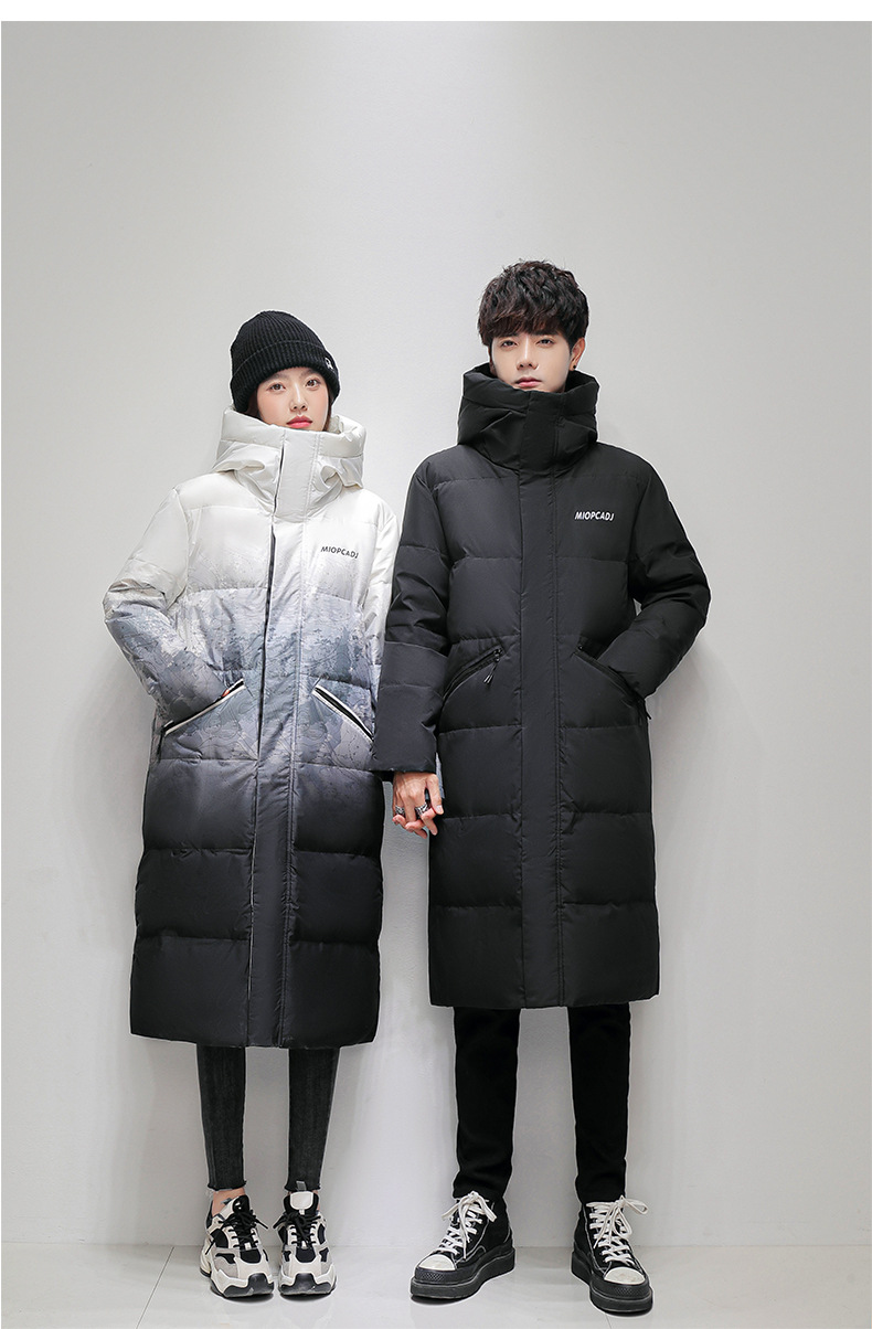 Nei Wanterkleeder fir Männer, verlängert Editioun fir Männer a Fraen, Koppelen, dee selwechte Stil, iwwer de Knéi verdickte Gradient Hoodie_voghion.com