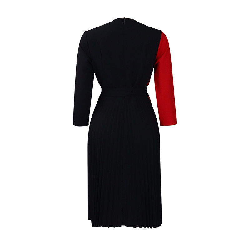 Women's fashion temperament color matching strap pleated skirt elegant_voghion.com