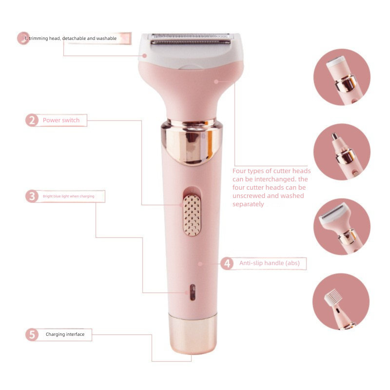 4-in-1 Women's Electric Shaver - USB Rechargeable For Eyebrows Sideburns Nose & Armpit Hair_voghion.com