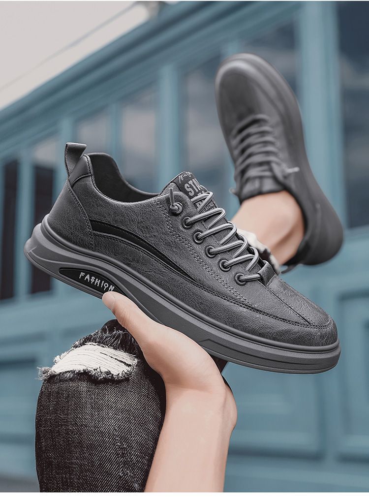 Frühlings-Herrenschuhe 2024 Neue Frühlings- und Herbstsport-Freizeitlederschuhe Herren-Boardschuhe Schwarz Rutschfester wasserdichter Koch-Arbeitsschutz_voghion.com
