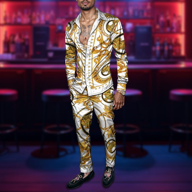 2025 Spring Summer Men Shirt Set Brand Print Fashion Printing Two Piece Set Mens Light Luxury Lightweight Party Long Sleeves_voghion.com