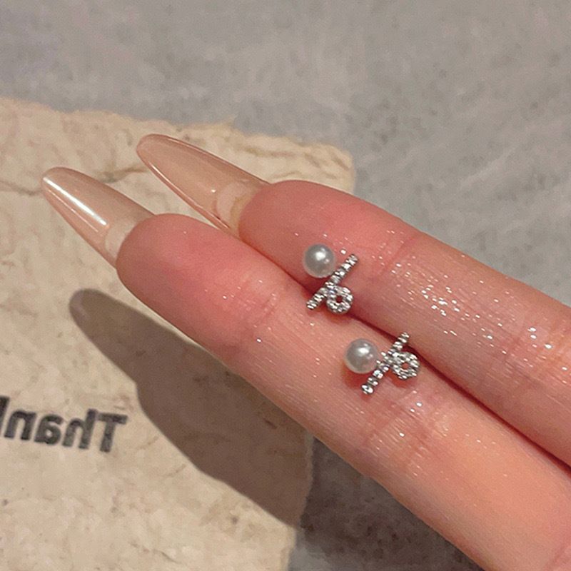 Squisiti orecchini di perle con simbolo percentuale per donna, design di nicchia con ago in argento, orecchini di personalità leggeri, di lusso ed eleganti_voghion.com