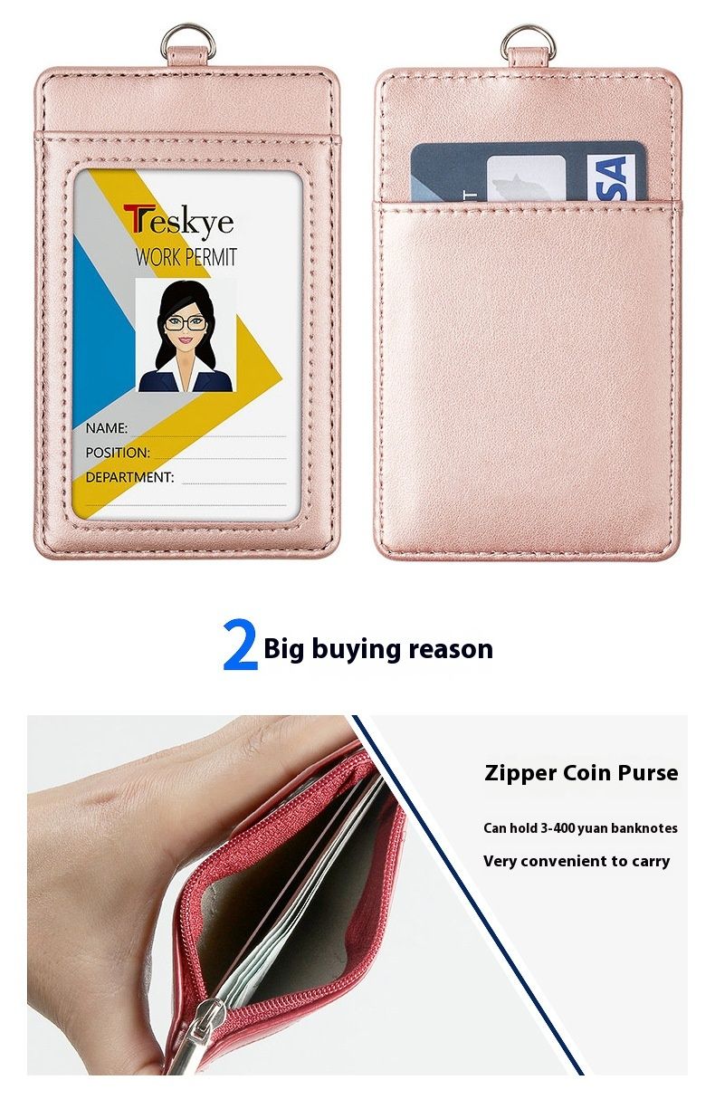 Work ID Leather Cover Large Capacity Card Bag Student Tag Bus Access Card Employee Chest Card Cover With Hanging Rope_voghion.com