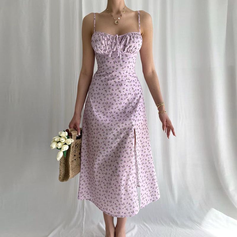 Robe caraco fleurie d'été pour femme, style vacances, avec jupe longue fendue_voghion.com