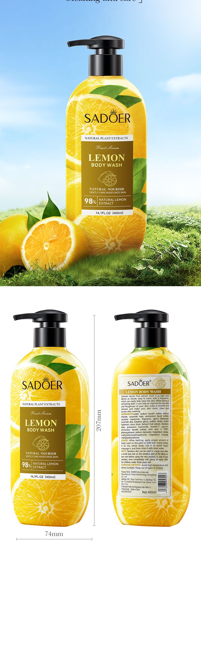 SADOER Avocado-Aminosäure-Duschgel: Tiefenreinigend, feuchtigkeitsspendend und pflegend. Dreifacher Pflanzenextrakt. Feuchtigkeitsspendende Home-Packung, 400 ml. Allgemeiner Hauttyp_voghion.com