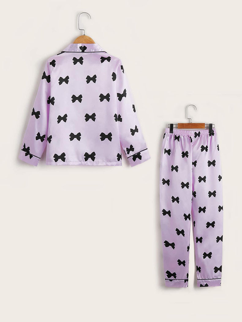 Kinder Pyjama Set Herbst Nachahmung Seide Farbe Ding Langarm Mädchen Homewear Zwei-stück kinder Anzug_voghion.com