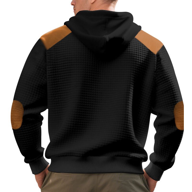 Felpa con cappuccio patchwork jacquard da uomo – Pullover oversize con spalle scese e tasca a marsupio (S-XXXL, anti-pilling, unisex adattabile)_voghion.com