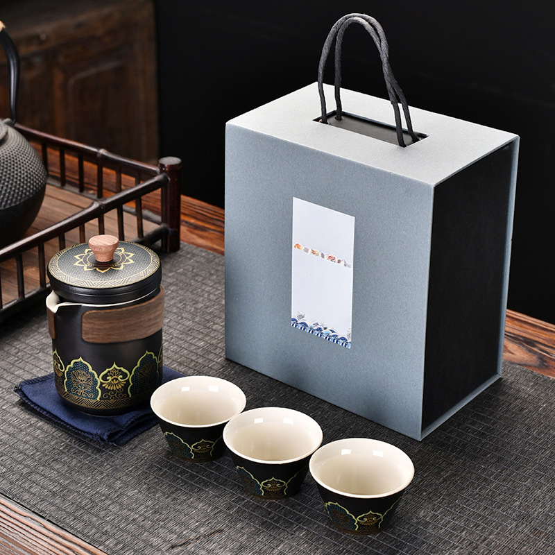 Portable Quick With One Pot And Four Cups, Travel Tea Set, High-end Leather Bag, Business Company Event Gift Set_voghion.com