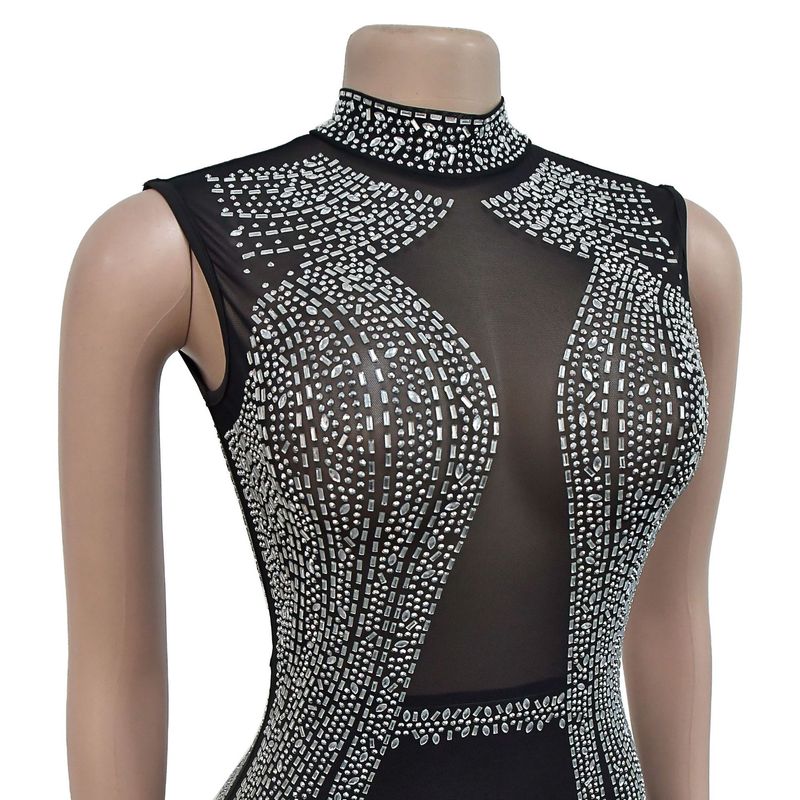 Vêtements pour femmes mode femmes couleur unie maille presse perceuse sans manches pantalon combinaison_voghion.com