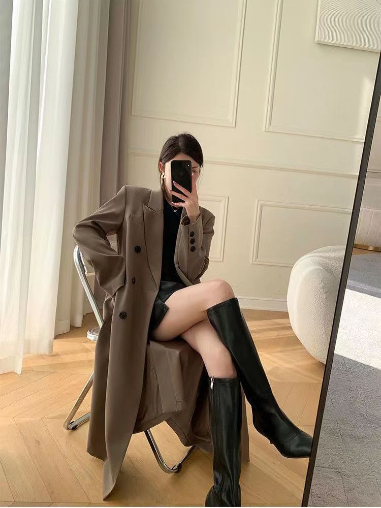 Trench di alta qualità per donna, lunghezza media, nuovo stile primavera e autunno 2025, cappotto lungo con colletto doppiopetto_voghion.com