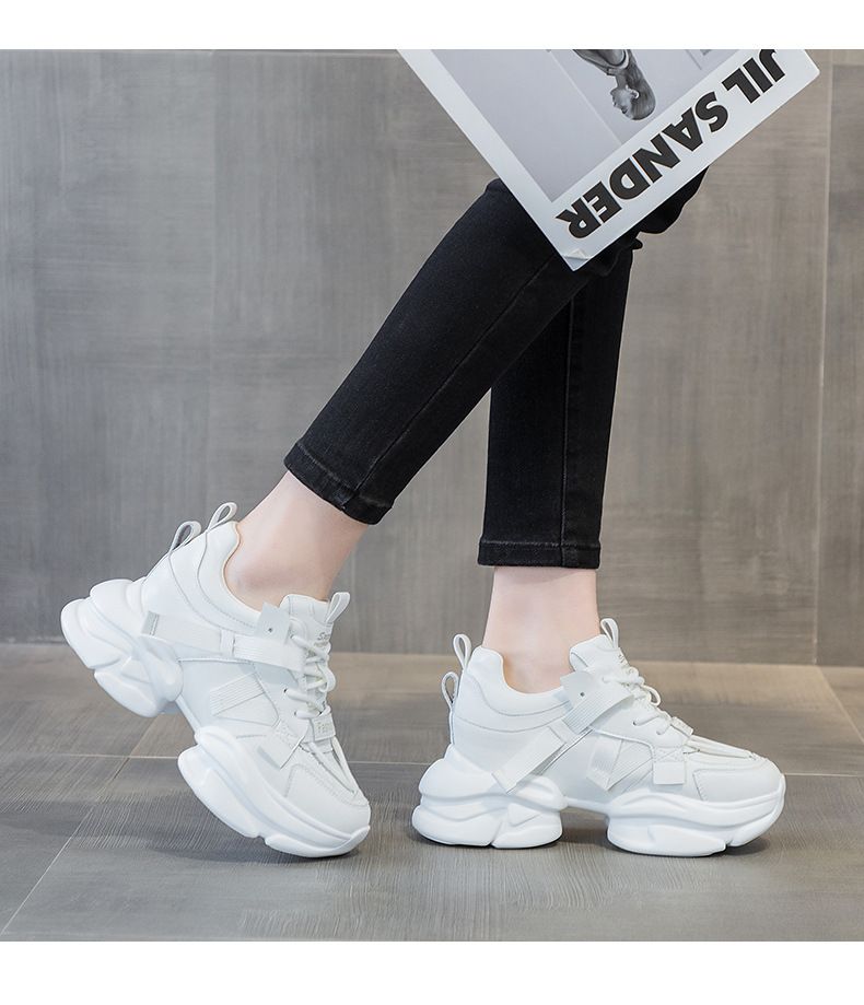 Dickbesohlte Erhöhungsschuhe Tanzschuhe Daddy-Schuhe Lederoberfläche Weiche Sohle Sport Freizeitschuhe Damen_voghion.com