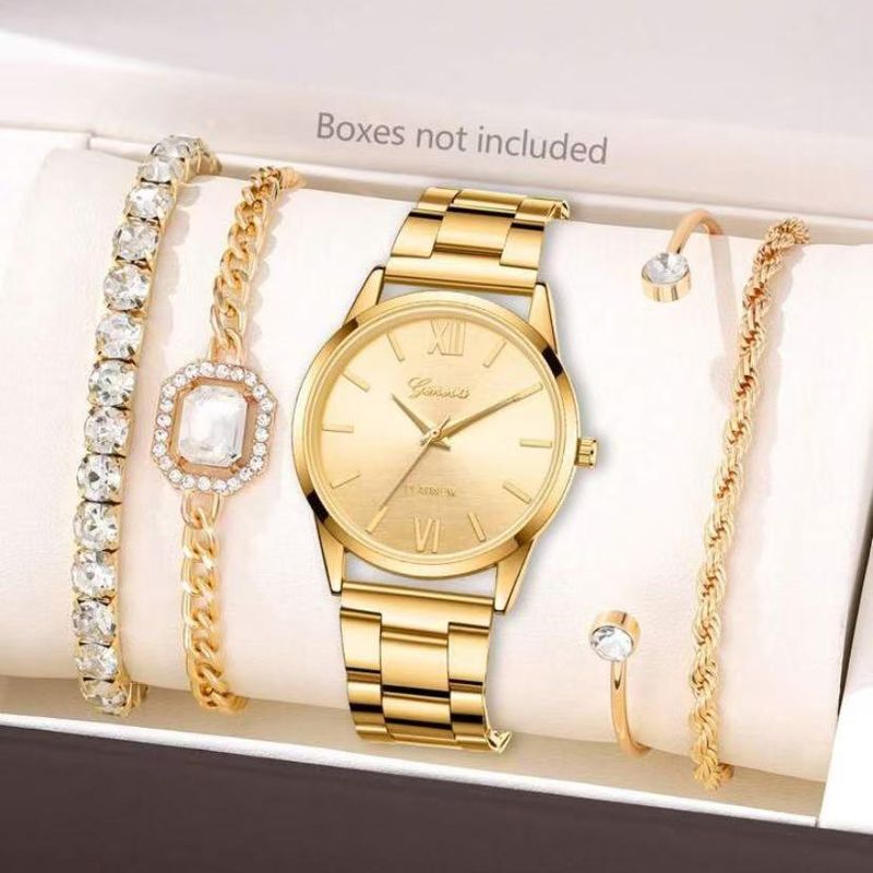 Novo relógio de quartzo, colar, pulseira, anel, brincos, joias requintadas, conjunto de quatro peças_voghion.com