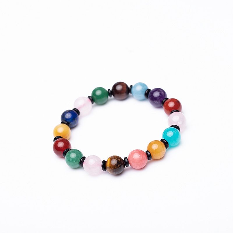 Bracelet tendance en agate naturelle multi-gemmes, cristal sept couleurs, violet, rose, vert, bleu, jaune, rouge_voghion.com