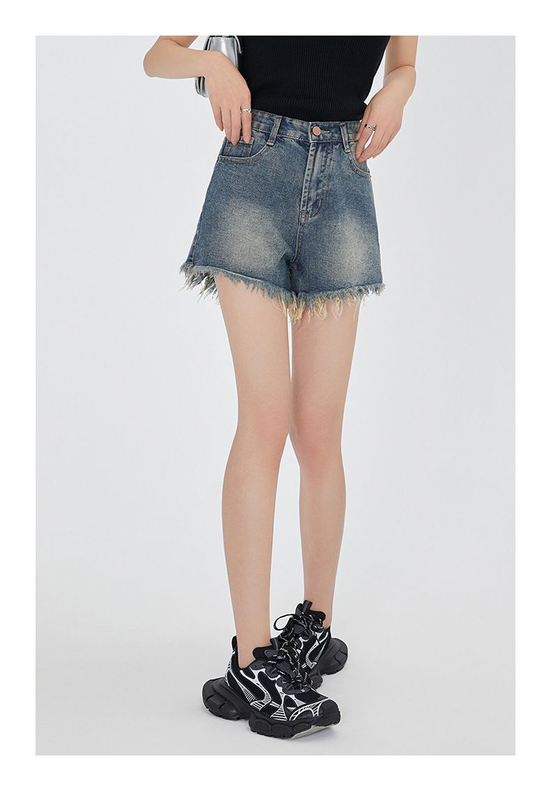 Short en jean large pour femme, coupe ample, taille haute, décontracté et polyvalent, jambe droite coupe trapèze, niche, à volants,_voghion.com