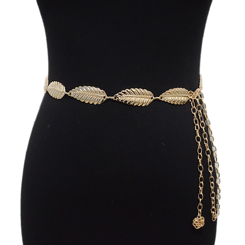 Leaf Belt, Gold Dress, Women's Decoration Metal Waist Chain, Thin Dress Accessories_voghion.com