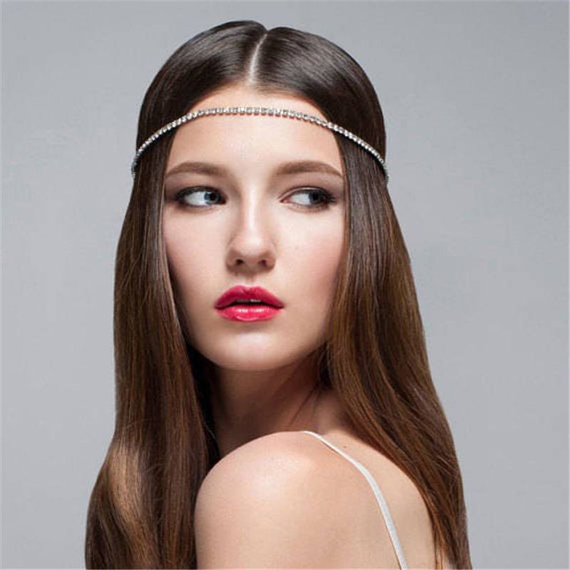 Nuovo temperamento minimalista per capelli con strass, spose, catena a fila singola per donne, fascia per capelli_voghion.com